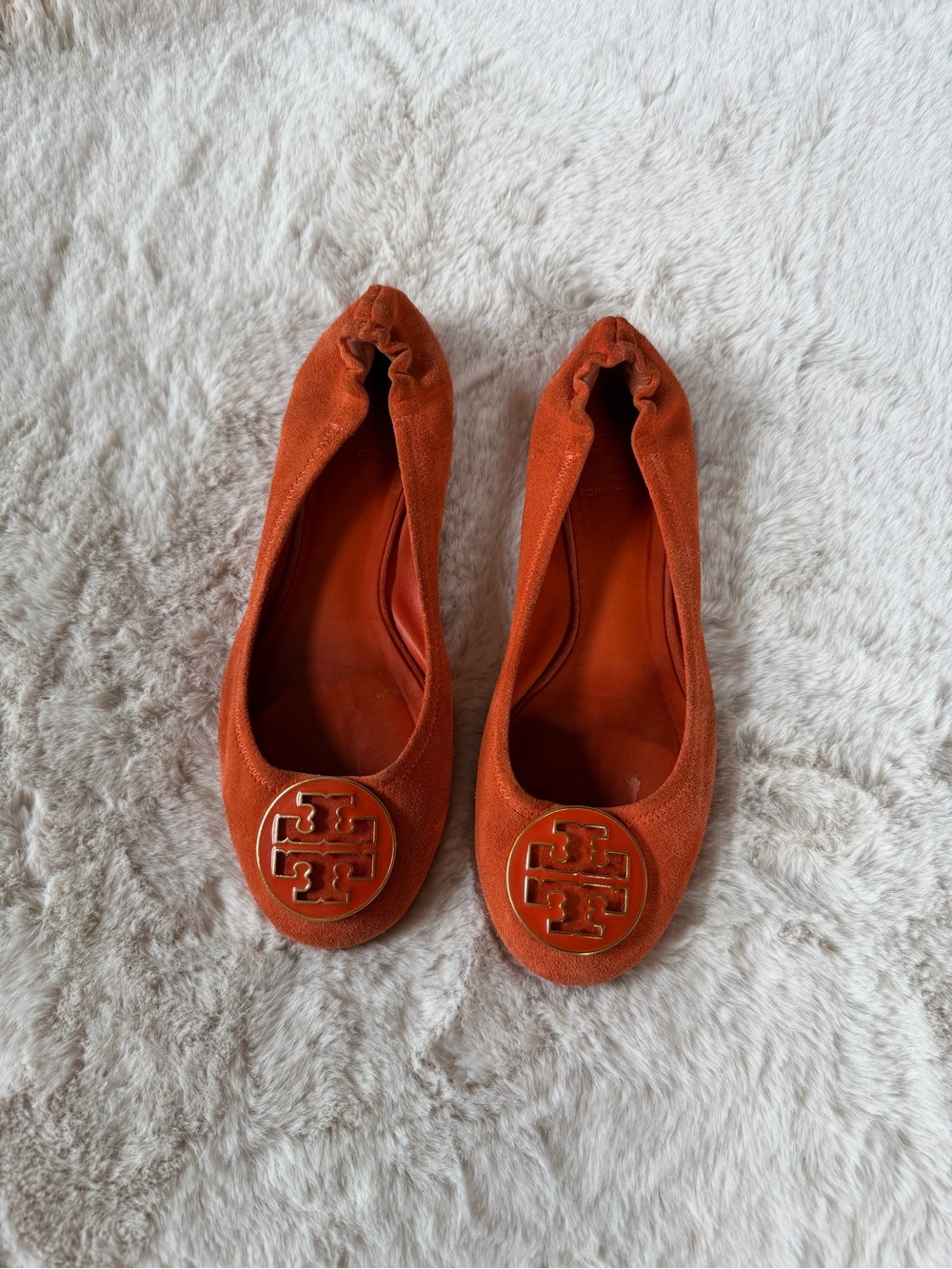 Tory Burch Burnt Orange Suede Logo Ballet Flats